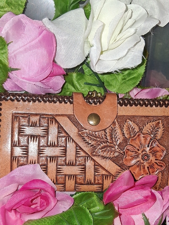 Handbags - Handcrafted Brown Floral Tooled Leather Wallet - Brown